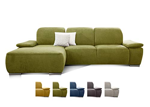 CAVADORE Ecksofa Tabagos / Große Couch mit Longchair links / Modernes Sofa mit Sitztiefenverstellung/ Verstellbare…