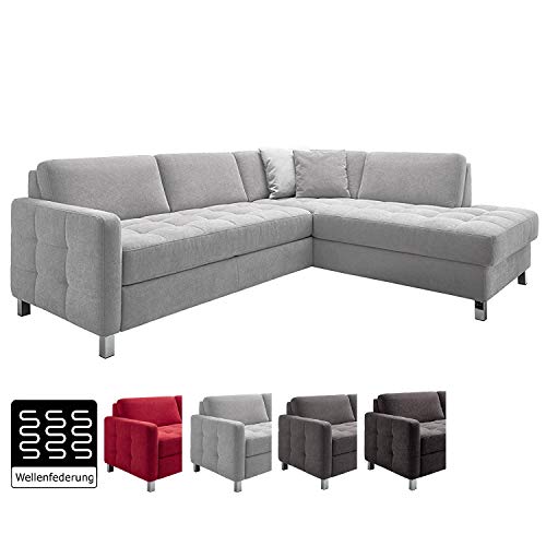 Cavadore Sofa Paolo mit gesteppter Sitzfläche / Hellgraues Ecksofa mit Wellenunterfederung / Modernes Design / 233 x 80…