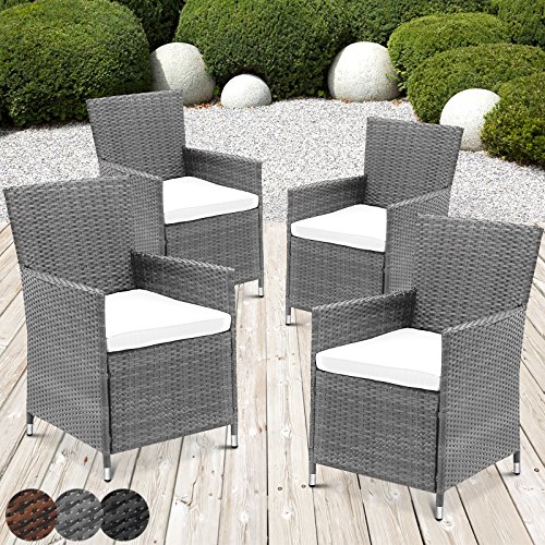 MIADOMODO Rattansessel mit Armlehne Stuhl Sessel Garten Stuhl Rattan Outdoor im Set 4 Stück mit Sitzkissen