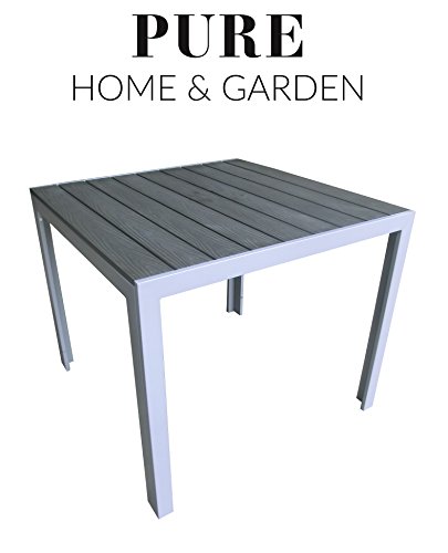 Pure Home & Garden Aluminium Gartentisch Fire mit Polywood Tischplatte, 90x90 absolut wetterfest, Silber aus dem Hause