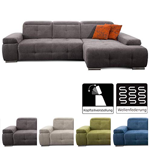 CAVADORE Ecksofa Mistrel mit Longchair XL rechts / Große Eck-Couch im modernen Design / Inkl. verstellbaren Kopfteilen…