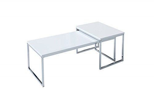 DuNord Design Couchtisch weiß modern Beistelltisch Stage Long 2er Set Chrom Design Tisch Set